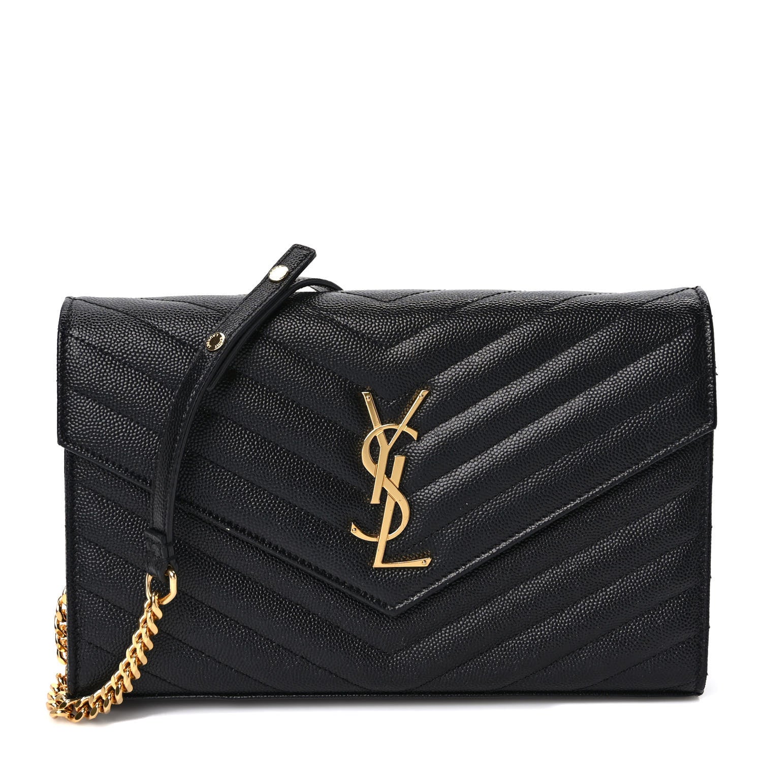 Saint Laurent Grain De Poudre Matelasse Chevron Monogram Chain Wallet Black 1 of 11
