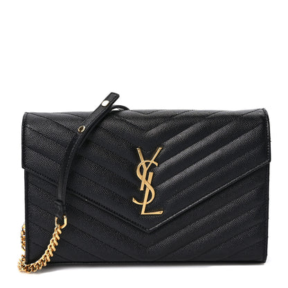 Saint Laurent Grain De Poudre Matelasse Chevron Monogram Chain Wallet Black 1 of 11