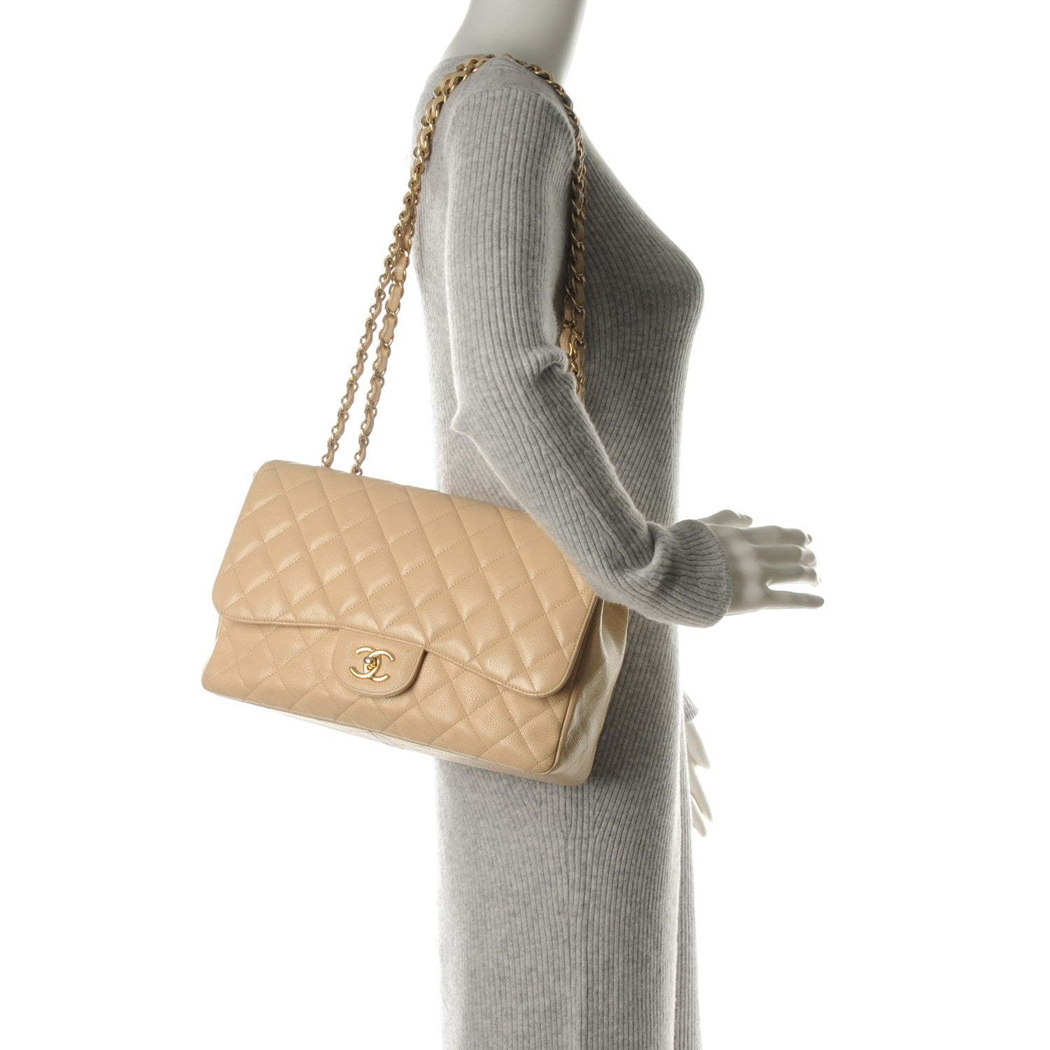 Chanel Caviar Quilted Jumbo Single Flap Beige 2 of 11
