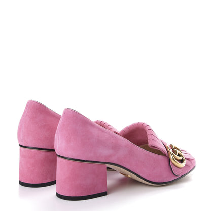 Gucci Kid Scamosciato GG Marmont Fringe 50mm Loafer Pumps 37 Hot Pink 4 of 11
