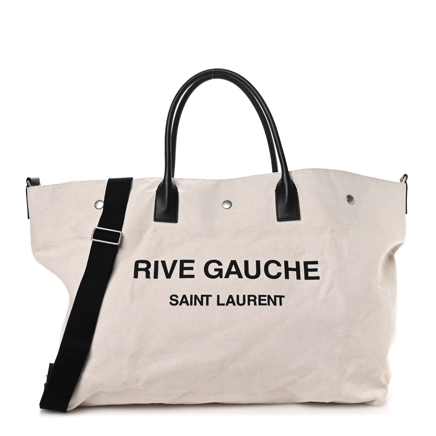 Saint Laurent Linen Calfskin Rive Gauche Maxi Tote Grege et Noir 1 of 18
