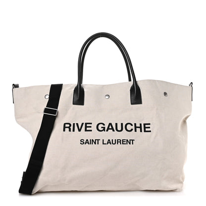 Saint Laurent Linen Calfskin Rive Gauche Maxi Tote Grege et Noir 1 of 18