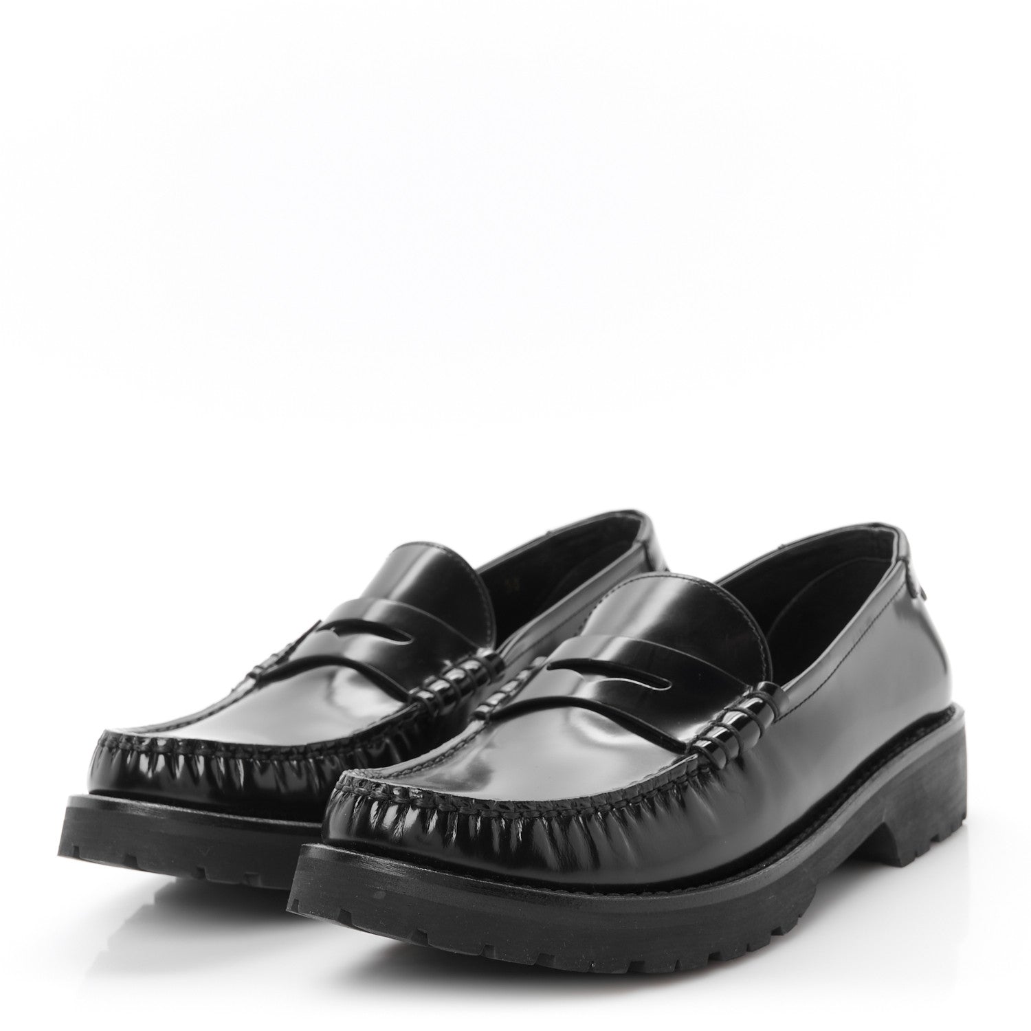 Saint Laurent Glazed Calfskin Chunky Le Loafer Penny Slippers 38 Black 4 of 10