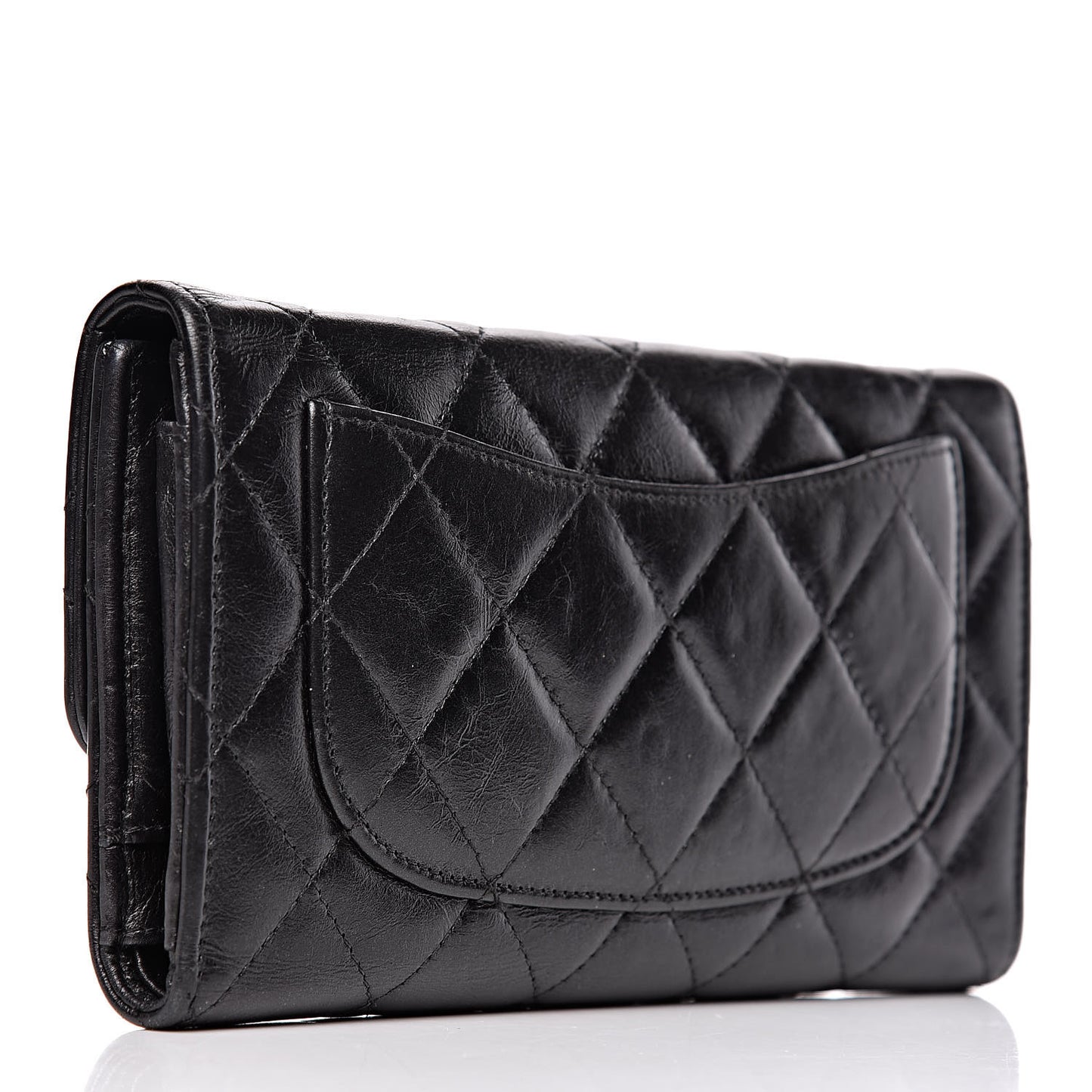 Metallic Aged Calfskin Quilted Reissue Long Flap Wallet So Black