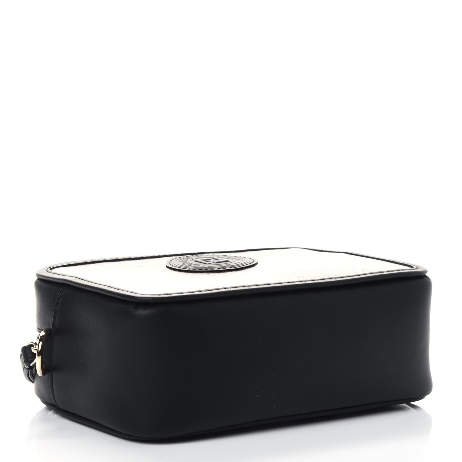 Fendi Glazed Fabric Vitello Century FF 1974 Stamp Patch Mini Camera Case Mogano Panna Black 3 of 4