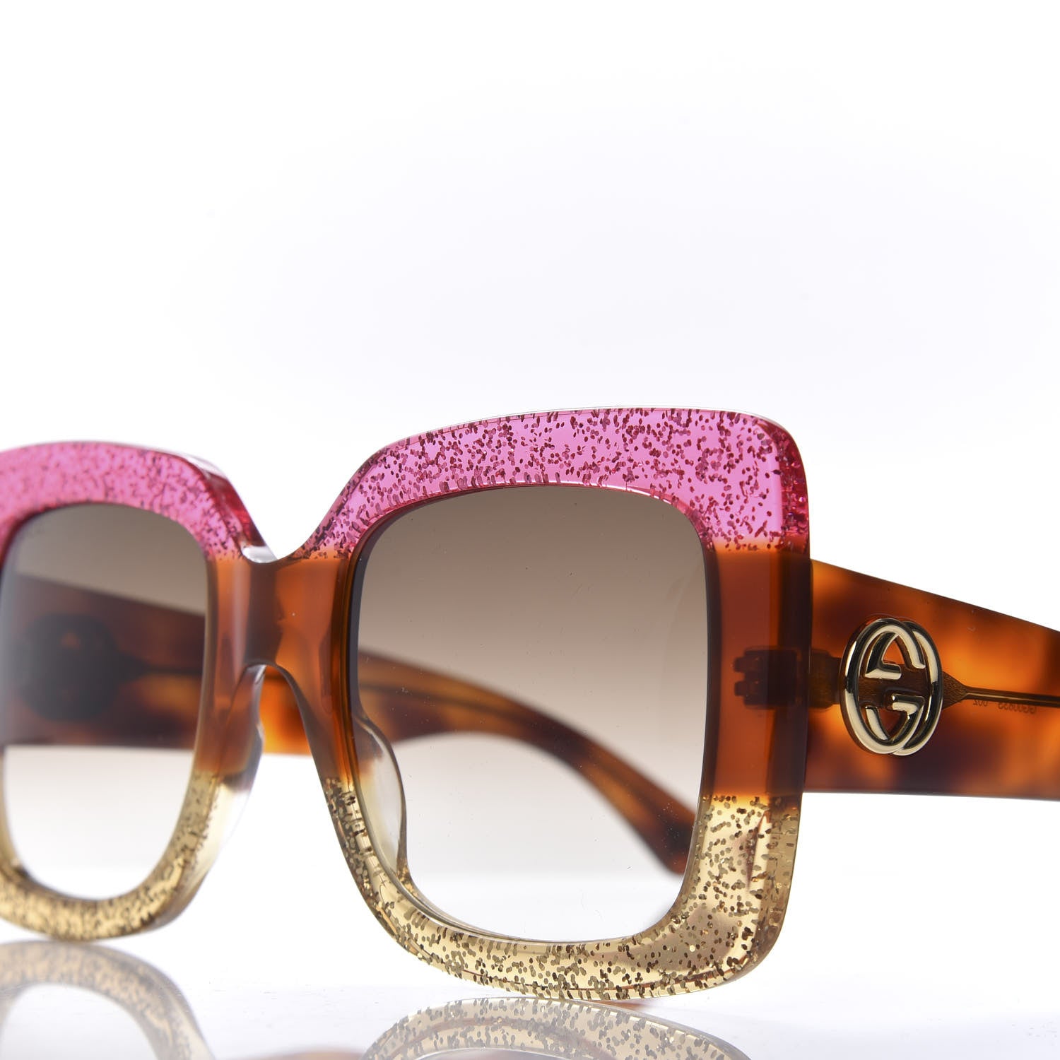 Gucci Acetate Square Frame Sunglasses GG0083S Glitter Pink Multi 4 of 8