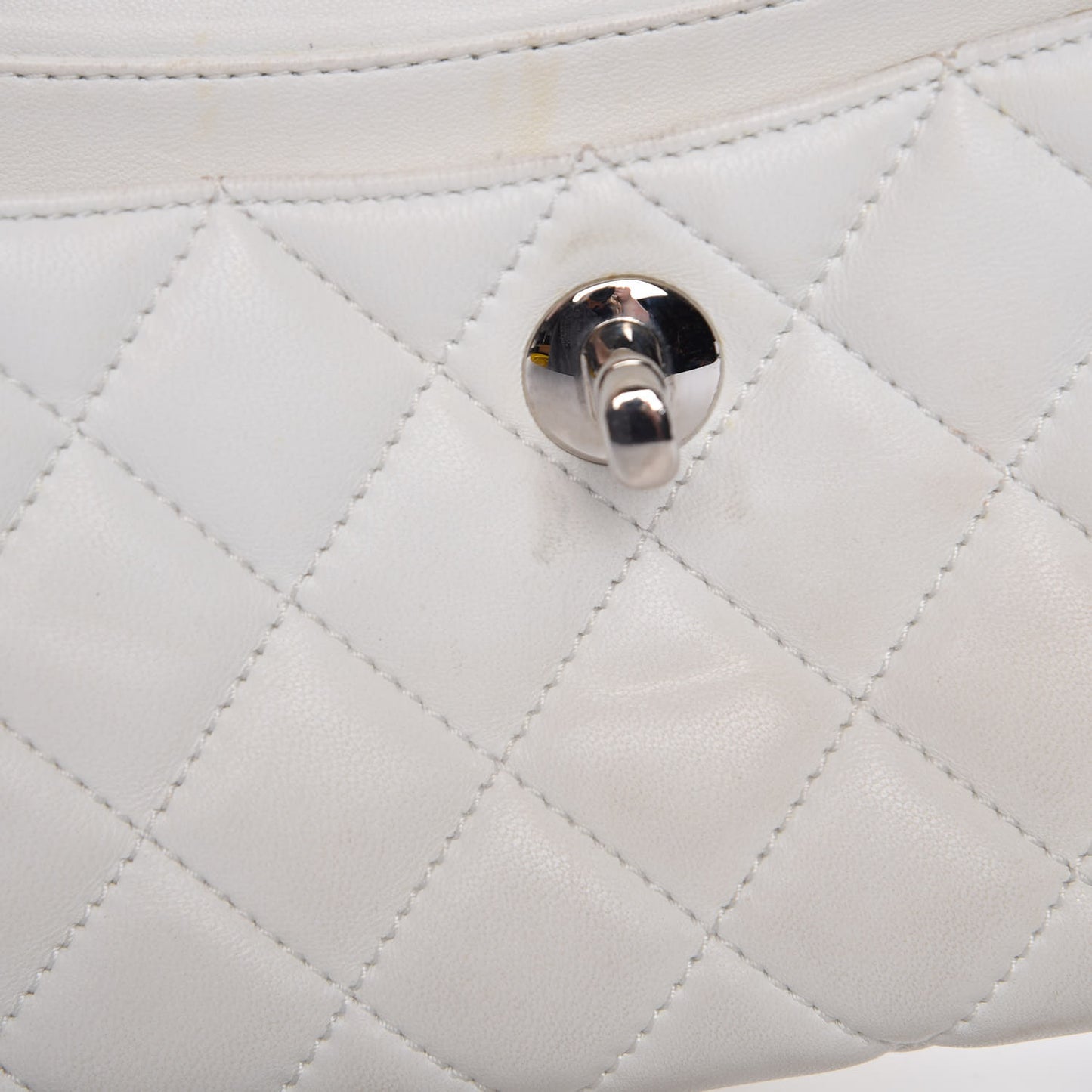 Lambskin Quilted Single Flap White