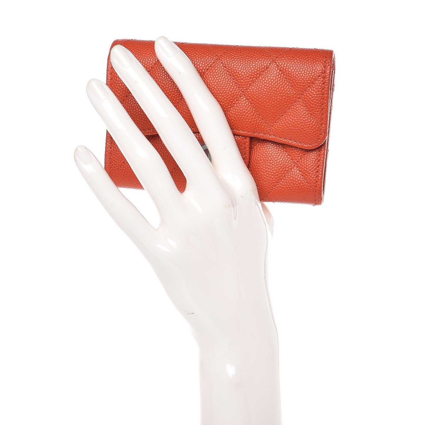 Caviar Quilted Card Holder Orange