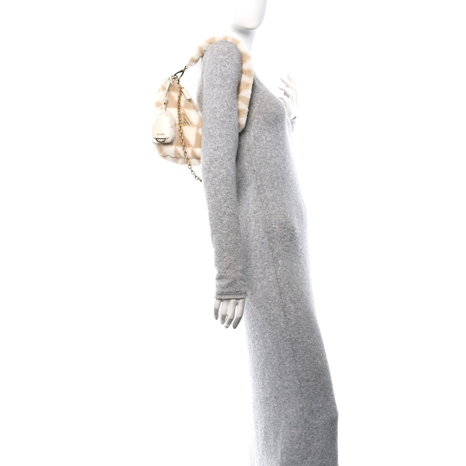 Prada Shearling Symbole Mini Triangle Bag Ecru White 2 of 9