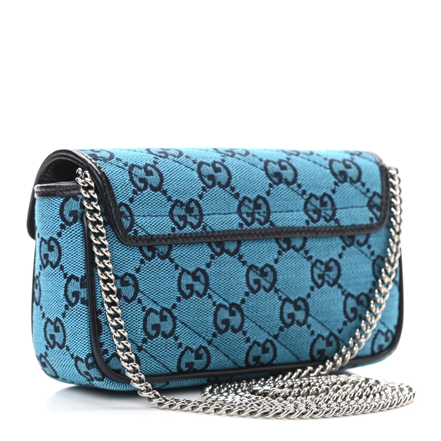 Gucci Monogram Multicolor Matelasse Diagonal Super Mini GG Marmont Shoulder Bag Light Blue 3 of 11