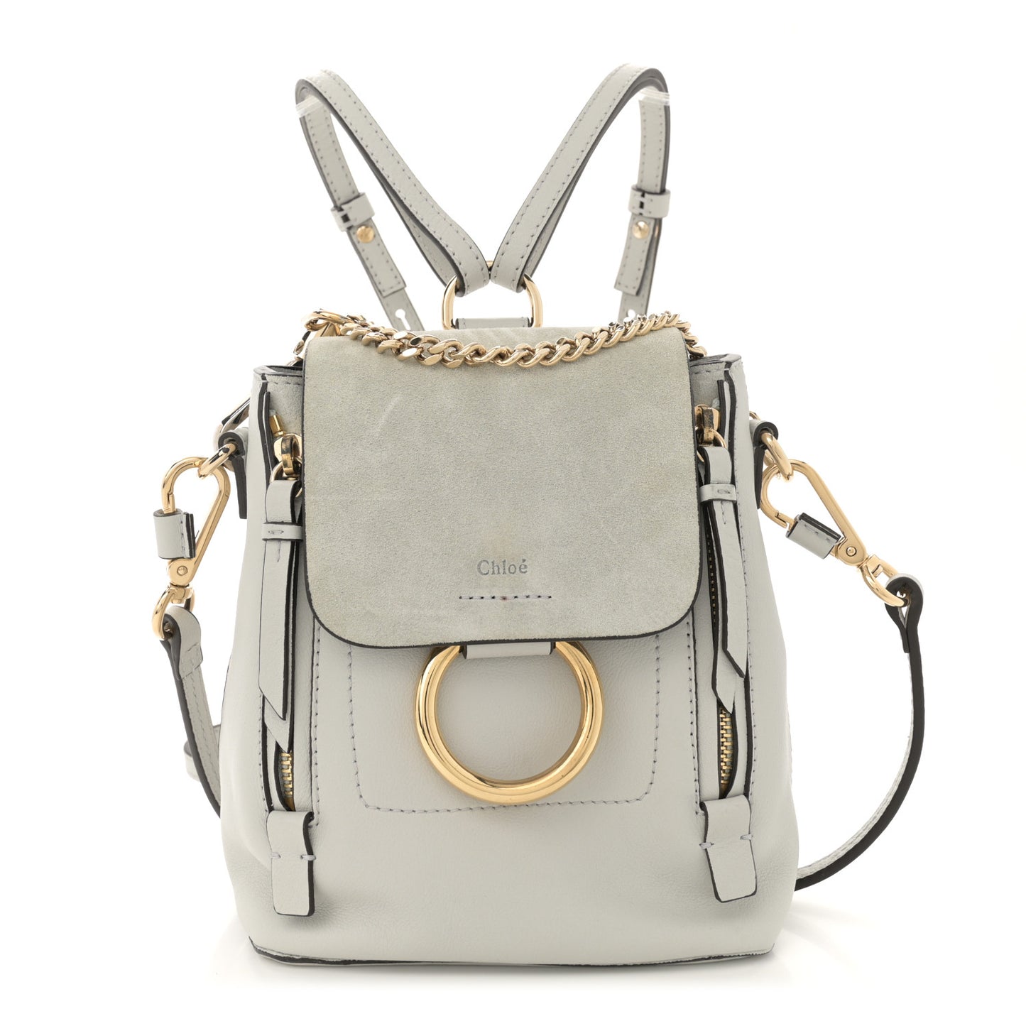 Suede Calfskin Mini Faye Backpack Airy Grey