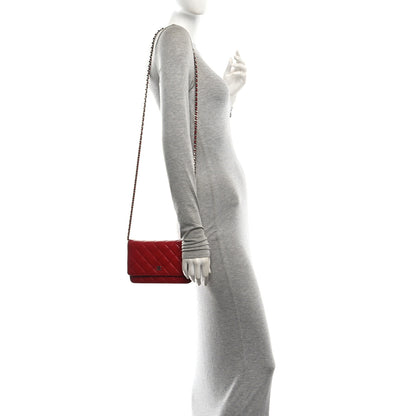 Chanel Lambskin Quilted Wallet On Chain WOC Red 2 of 11