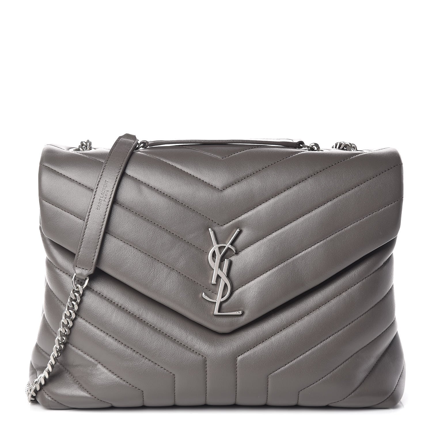 Saint Laurent Calfskin Y Quilted Monogram Medium Loulou Chain Satchel Earth 1 of 14