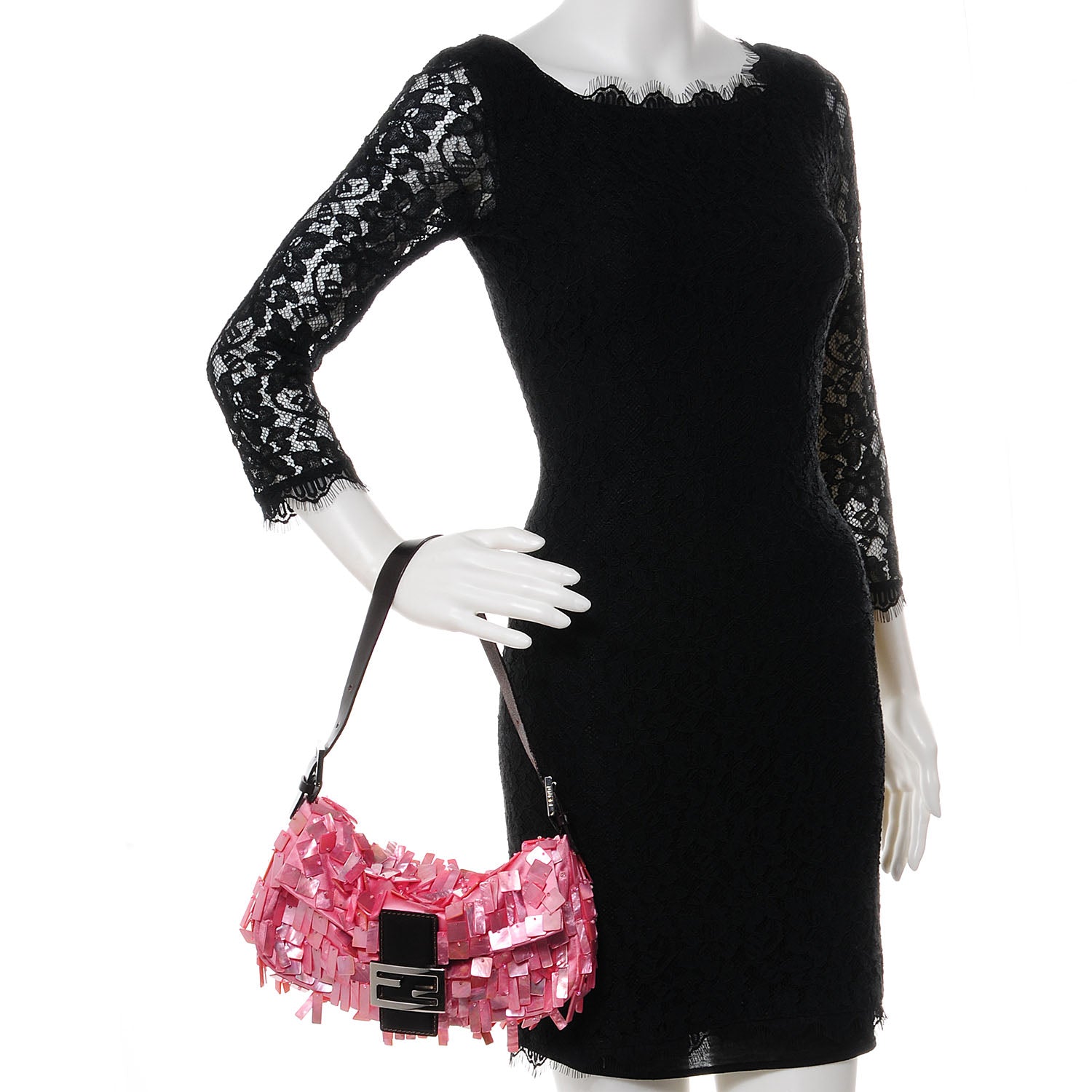 Fendi Satin Mother of Pearl Baguette Pink 2 of 10