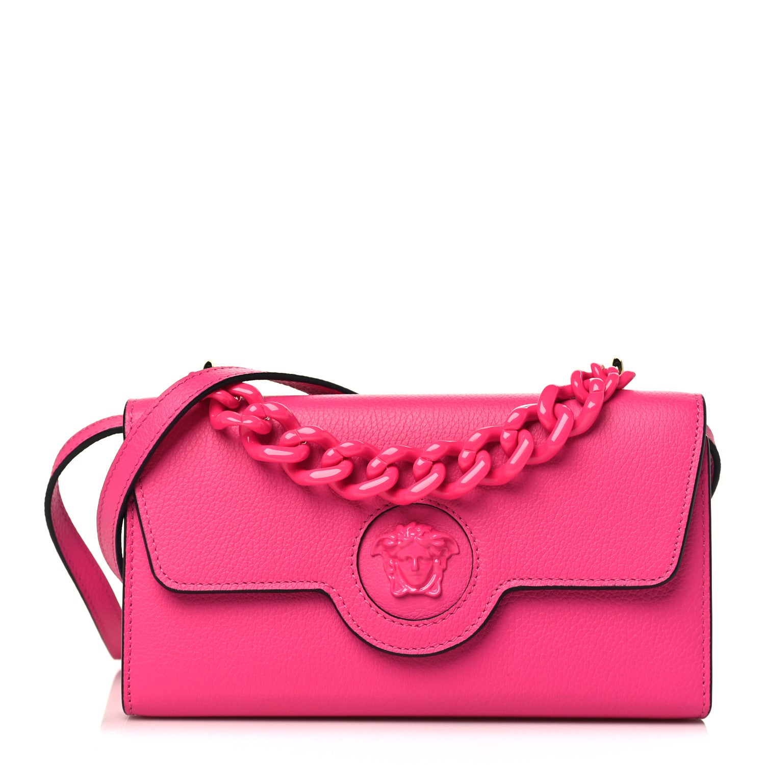 Versace Grained Calfskin La Medusa Wallet On Chain Fuchsia Pink Lilac 1 of 8