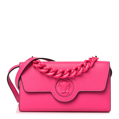 Versace Grained Calfskin La Medusa Wallet On Chain Fuchsia Pink Lilac 1 of 8