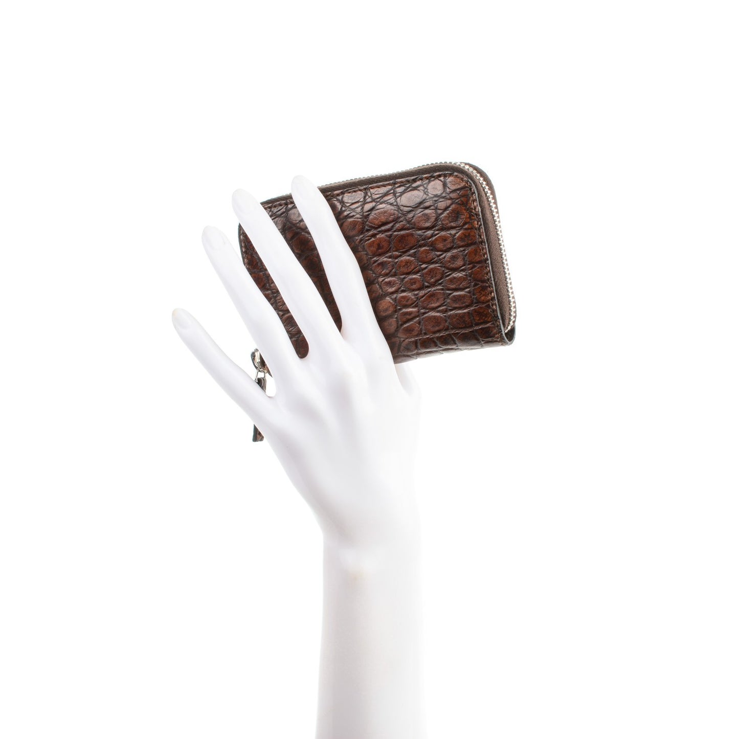 Crocodile Zip Around Card Case Brown
