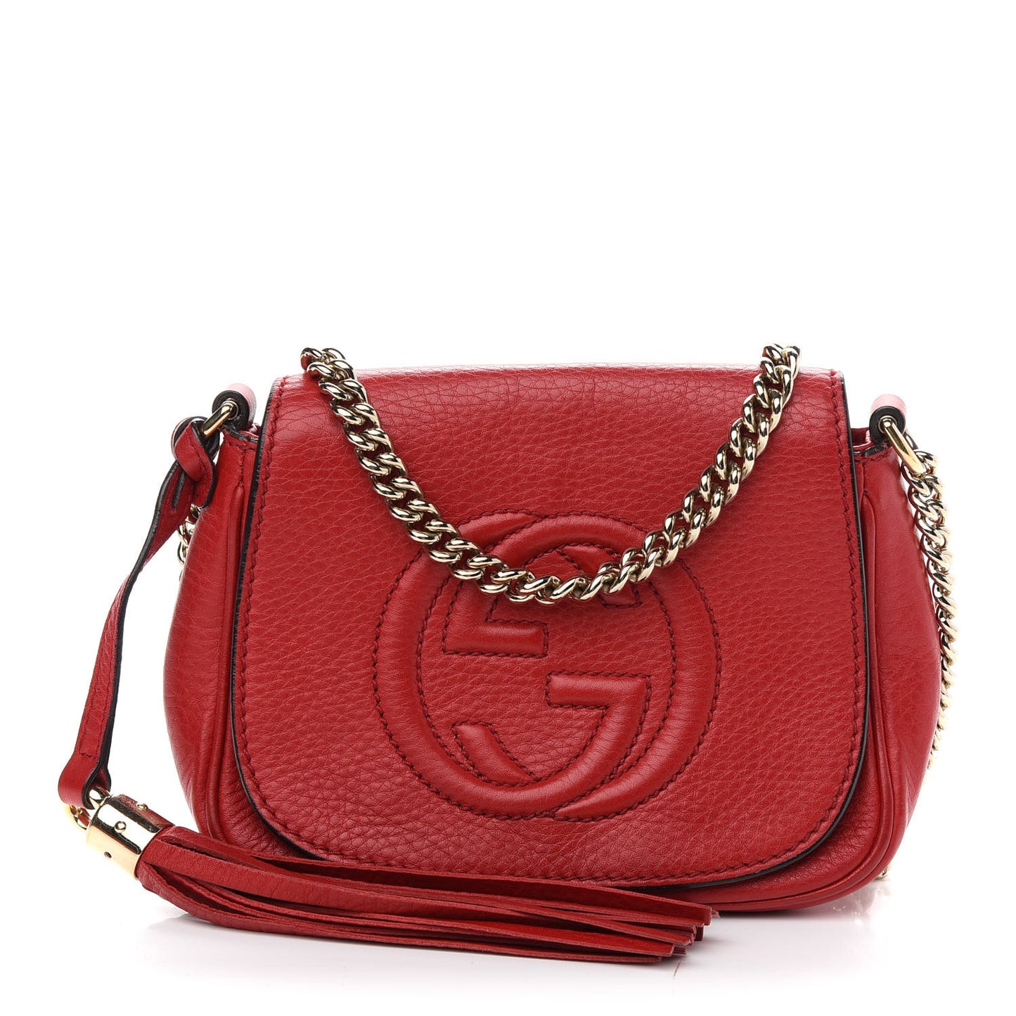 Pebbled Calfskin Small Soho Flap Crossbody Red