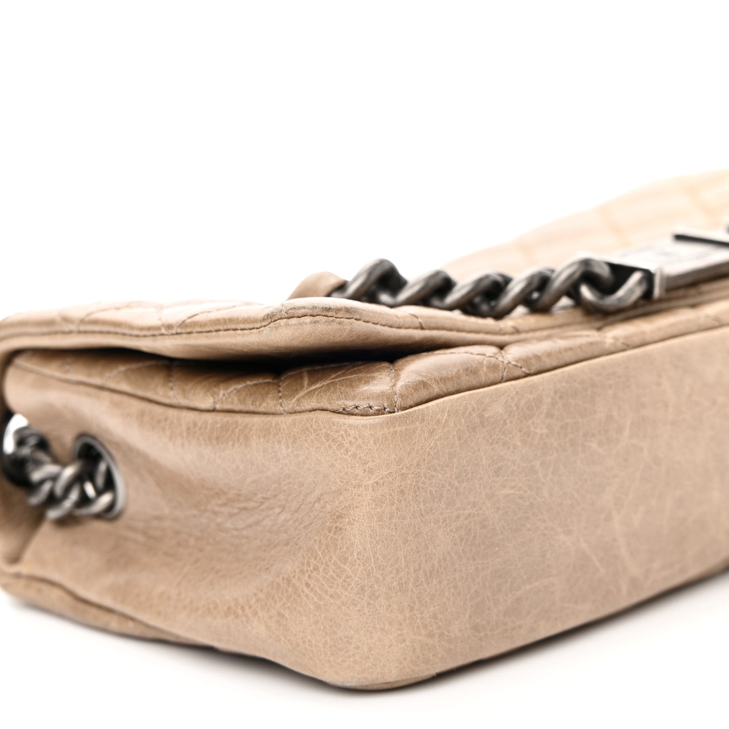 Glazed Calfskin Nameplate Flap Beige