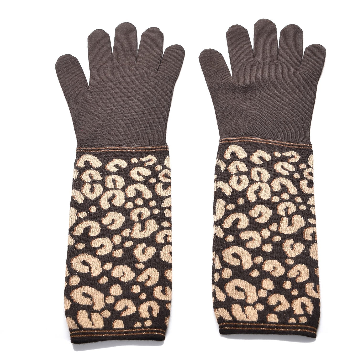 Louis Vuitton Cashmere Silk Leopard Long Gloves Marron 1 of 5