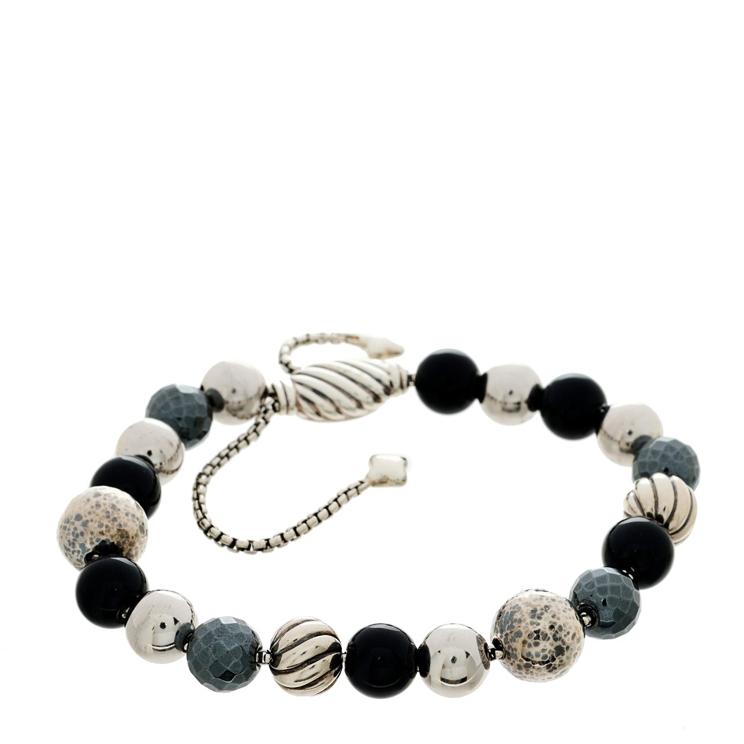 Sterling Silver Black Onyx Hematite 8mm Elements Bead Bracelet