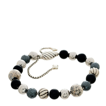 David Yurman Sterling Silver Black Onyx Hematite 8mm Elements Bead Bracelet 1 of 3