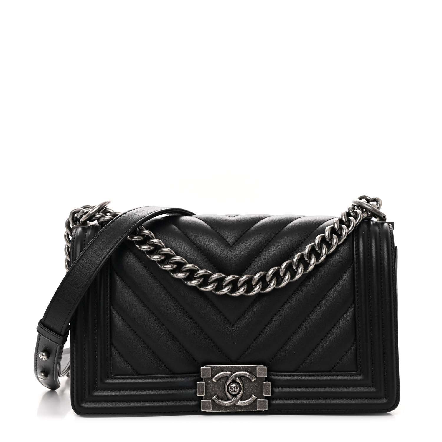 Chanel Lambskin Chevron Quilted Medium Boy Flap Black 1 of 13