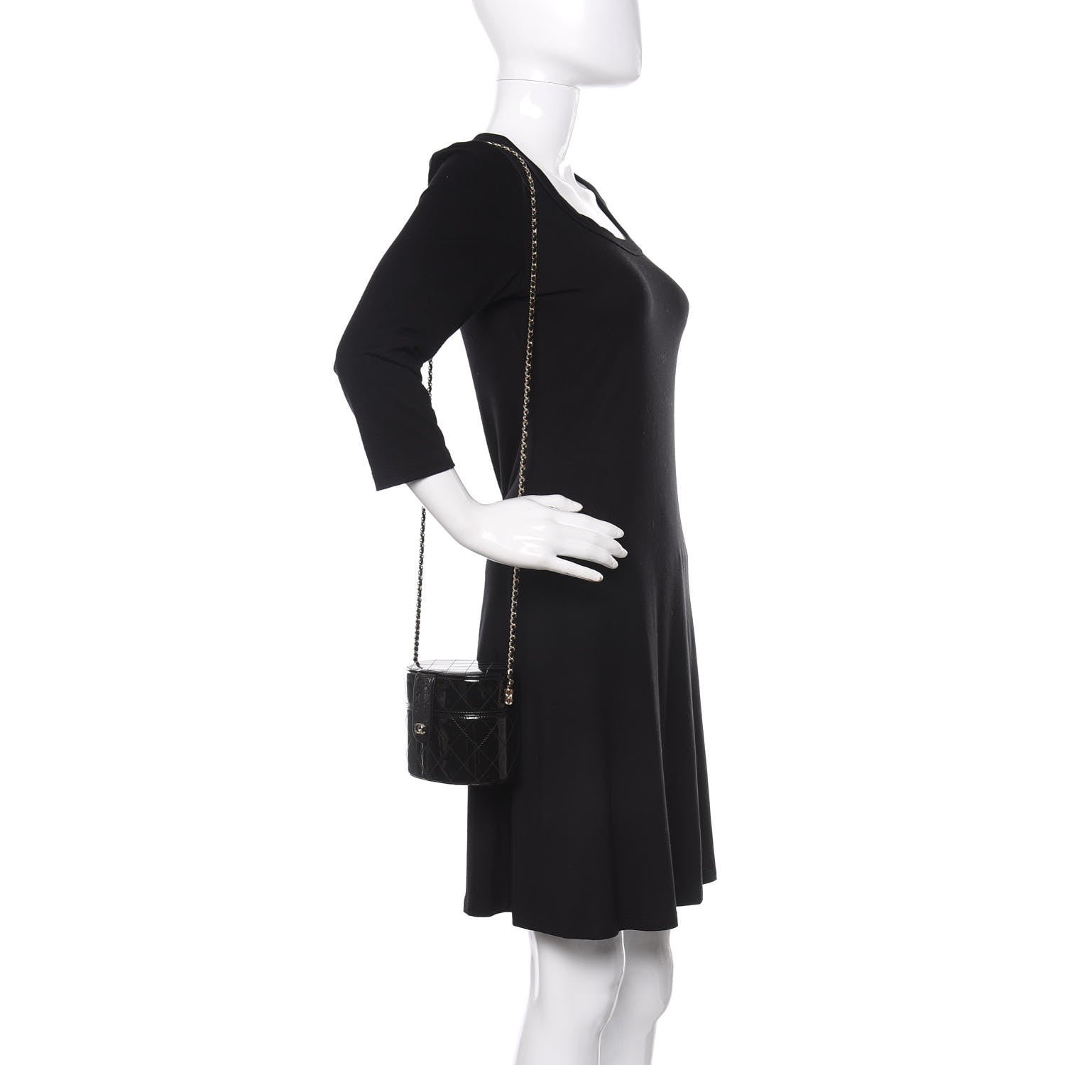 Chanel Patent Quilted Round Small Vanity With Chain Black 2 of 11
