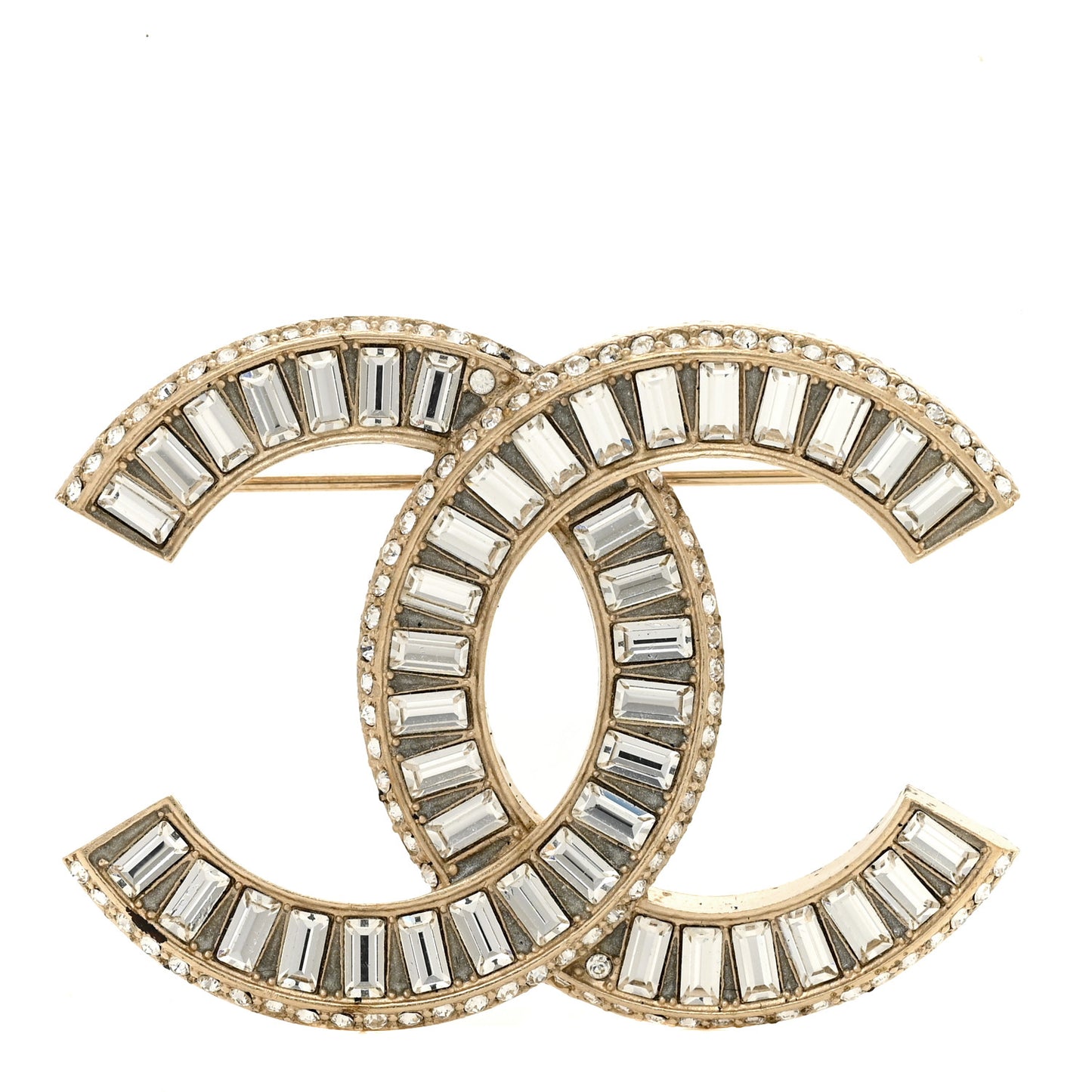 Baguette Crystal CC Brooch Gold
