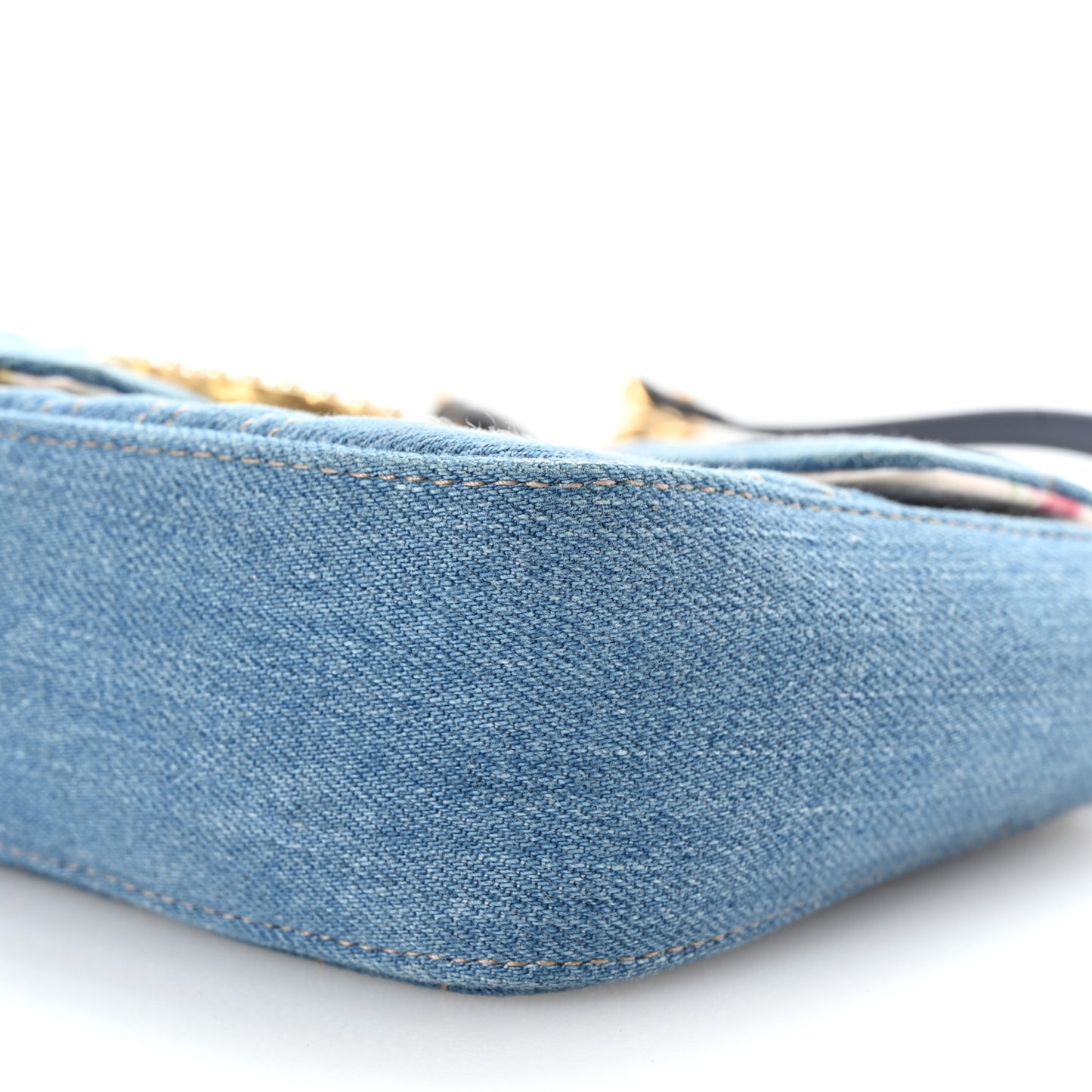 Denim Matelasse Mini Pearly GG Marmont Shoulder Bag Blue