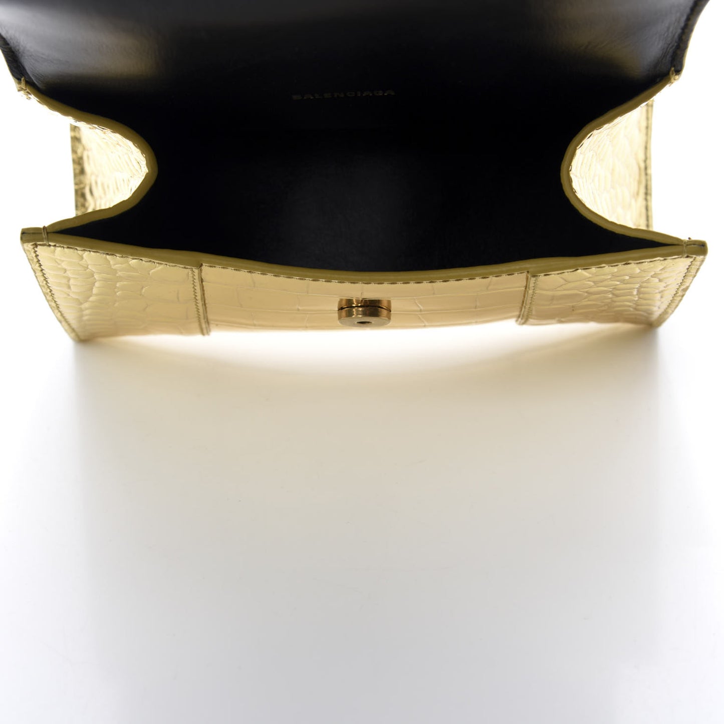 Metallic Calfskin Crocodile Embossed Hourglass Top Handle Bag XS Gold