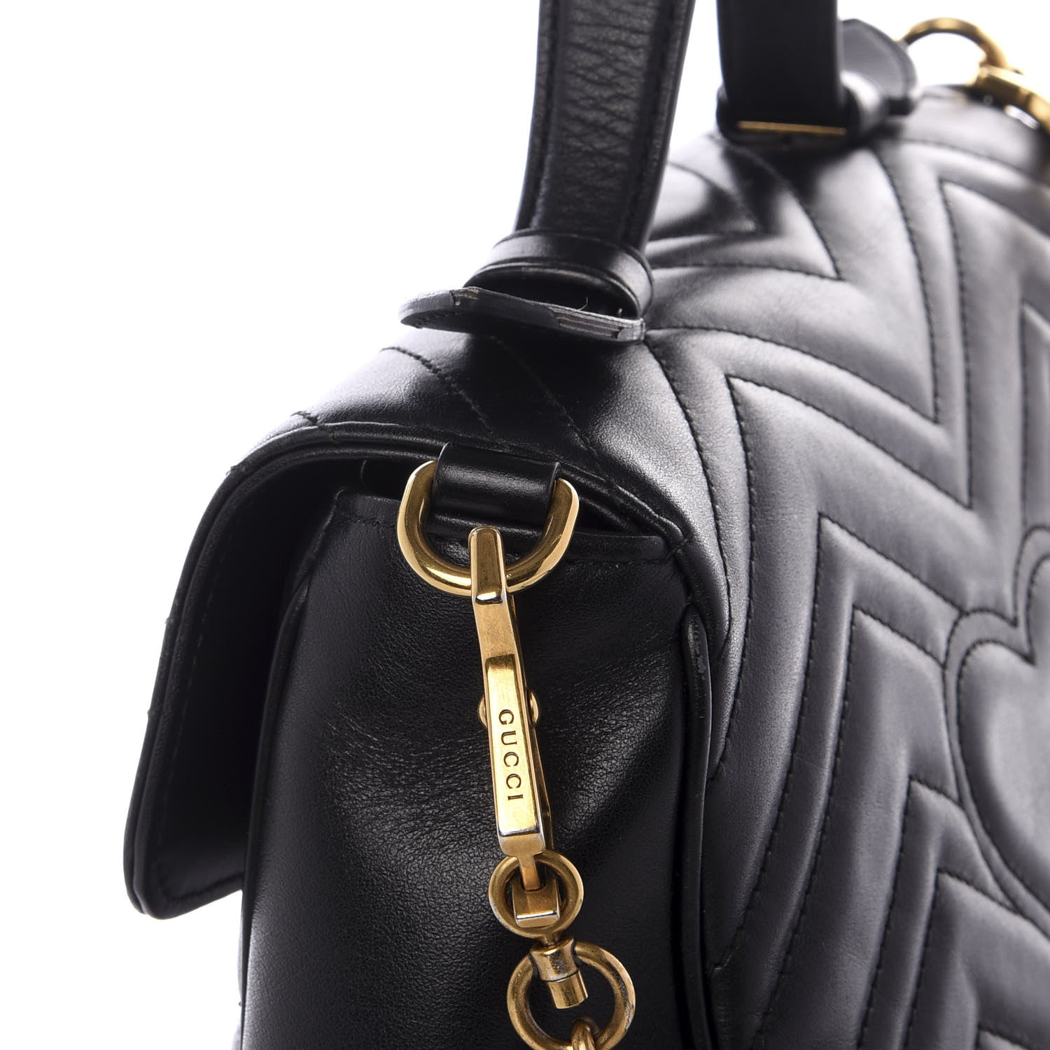 Gucci Calfskin Matelasse Small GG Marmont Top Handle Shoulder Bag Black 9 of 11