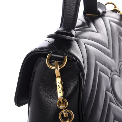 Gucci Calfskin Matelasse Small GG Marmont Top Handle Shoulder Bag Black 9 of 11