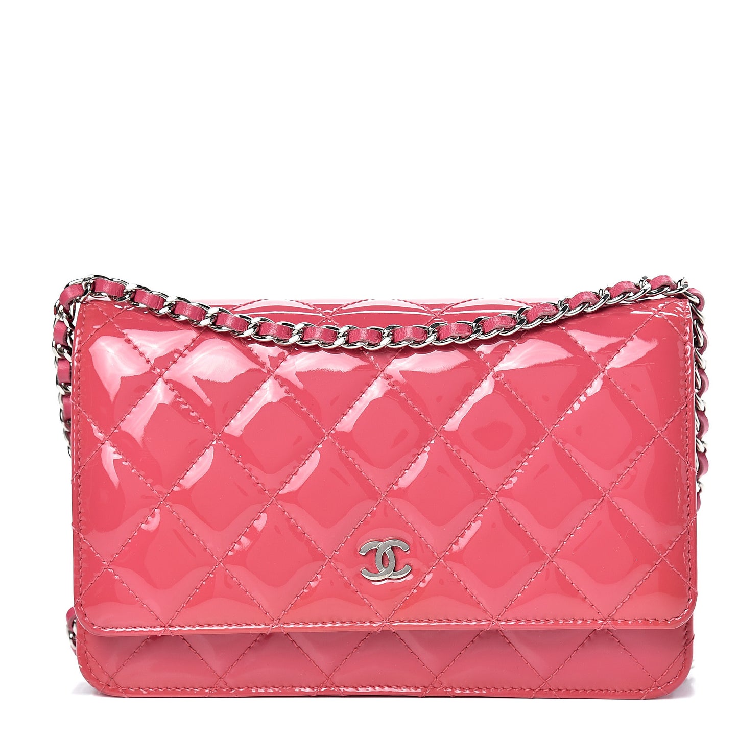 Patent Quilted Wallet On Chain WOC Fuchsia