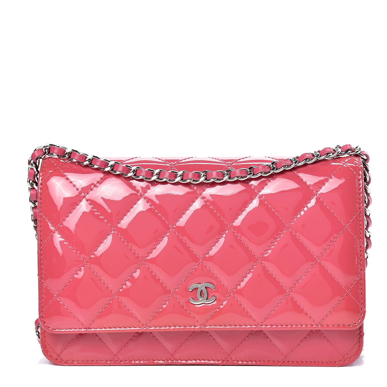 Chanel Patent Quilted Wallet On Chain WOC Fuchsia 1 of 14