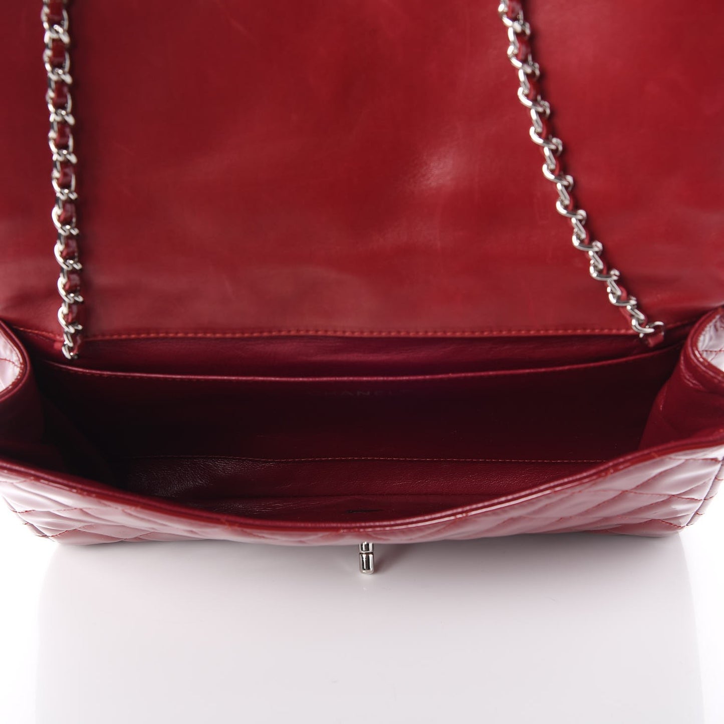 Patent Quilted Clutch With Chain Flap Red