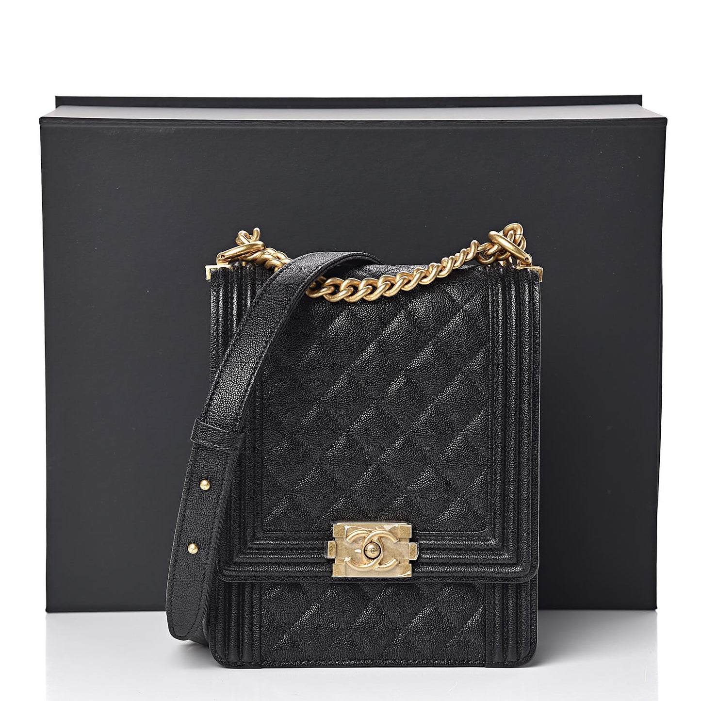 Caviar Quilted North South Boy Flap Black