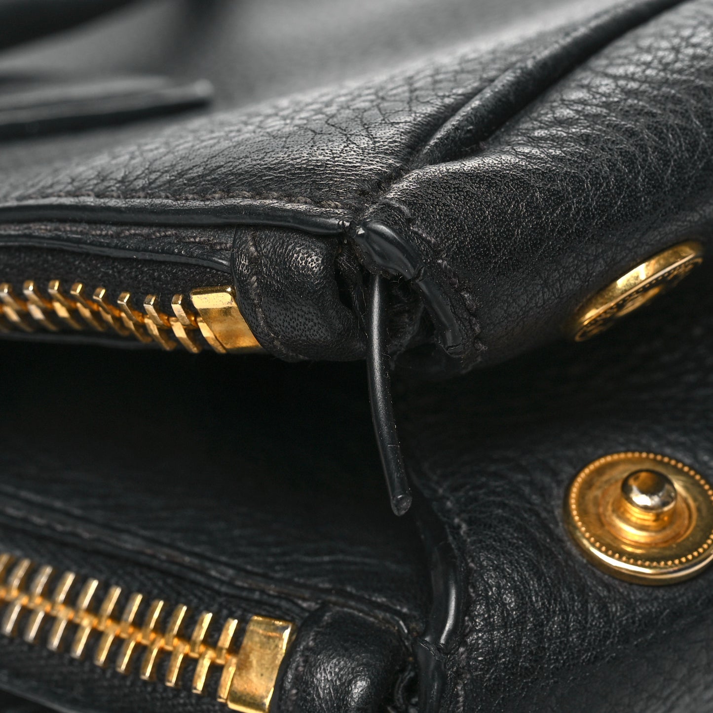 Vitello Daino Large Double Zip Tote Black
