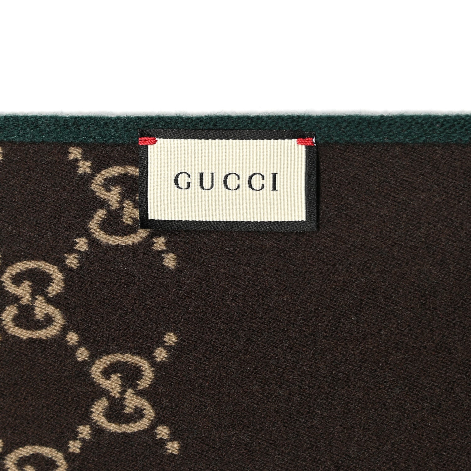 Gucci Wool Silk GG Monogram Simple Ripon Scarf Brown Green 4 of 4