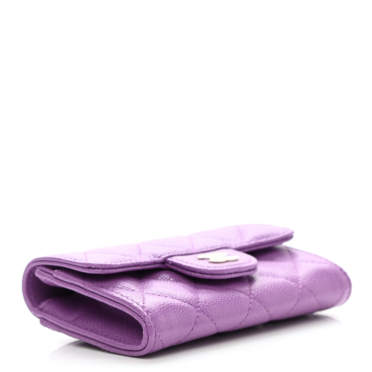 Caviar Quilted Flap Card Holder Wallet Purple