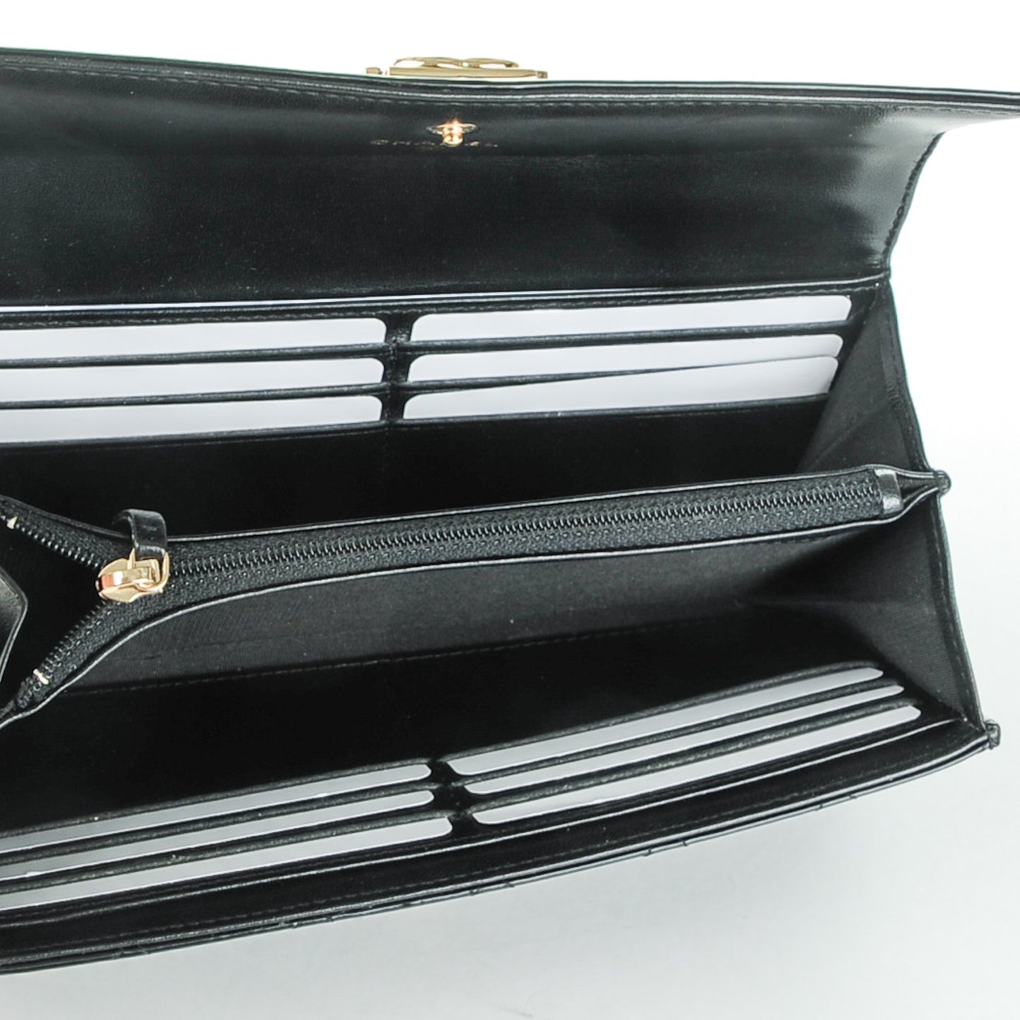Iridescent Glazed Calfskin Quilted Boy Flap Wallet Black