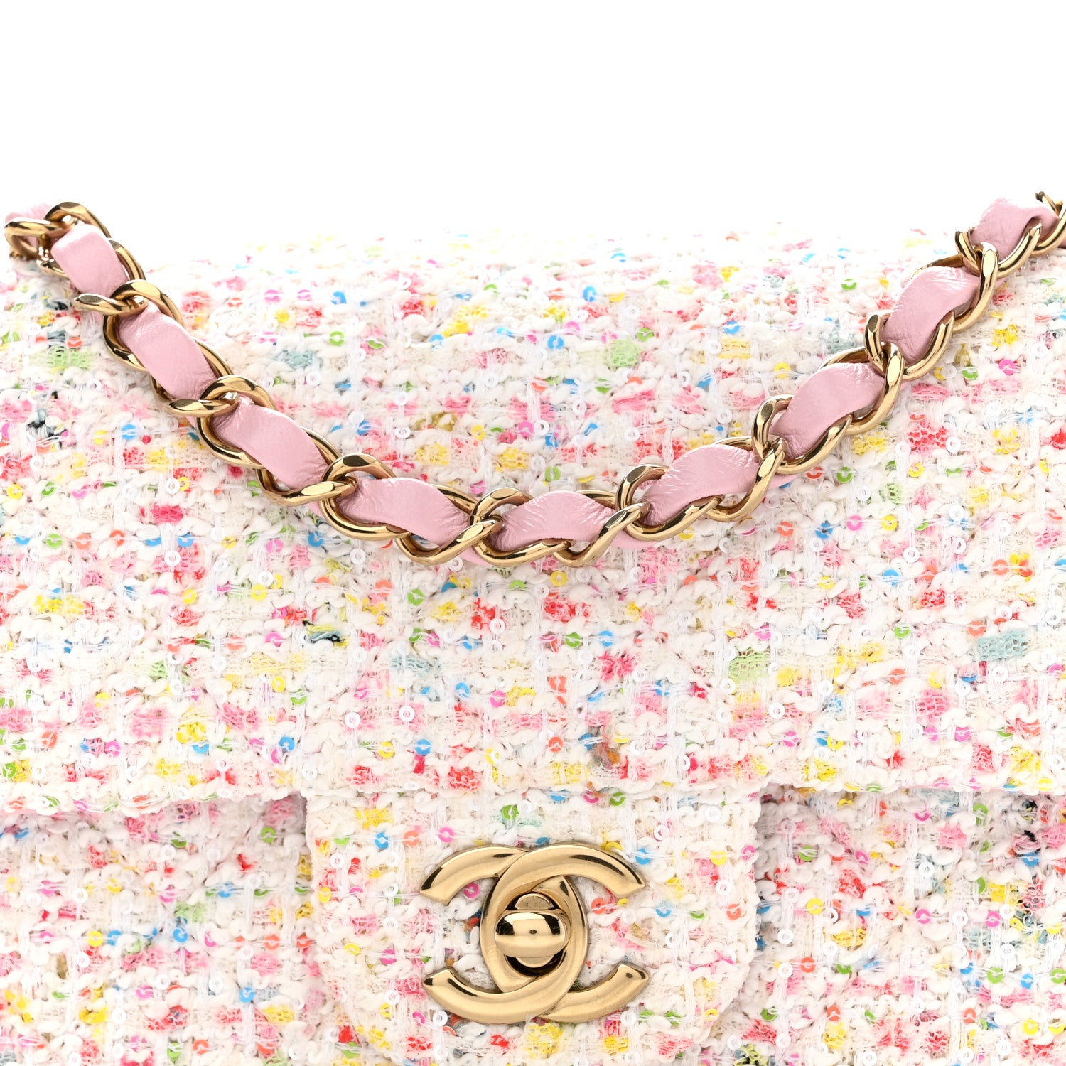 Chanel Tweed Sequin Quilted Mini Rectangular Flap White Pink Green Blue 8 of 11
