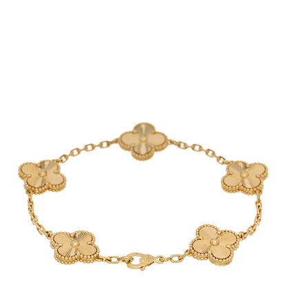 Van Cleef & Arpels 18K Yellow Gold 5 Motifs Guilloche Vintage Alhambra Bracelet 2 of 5