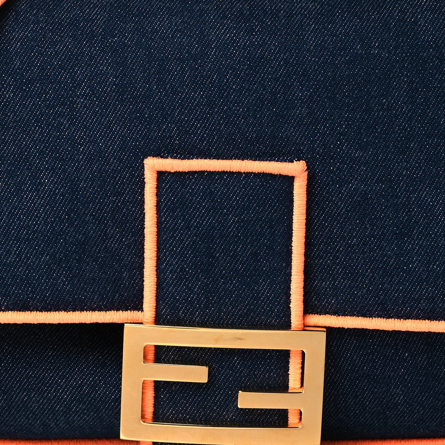 Fendi Denim Large Baguette Blue Arancio Fluo 9 of 11