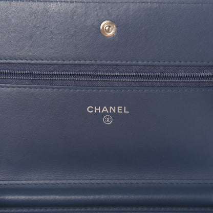 Chanel Lambskin Quilted Boy Wallet On Chain WOC Blue 6 of 12