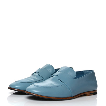 Hermes Goatskin Womens Ancora Moccasin Loafers 37 Bleu Dorset 3 of 11