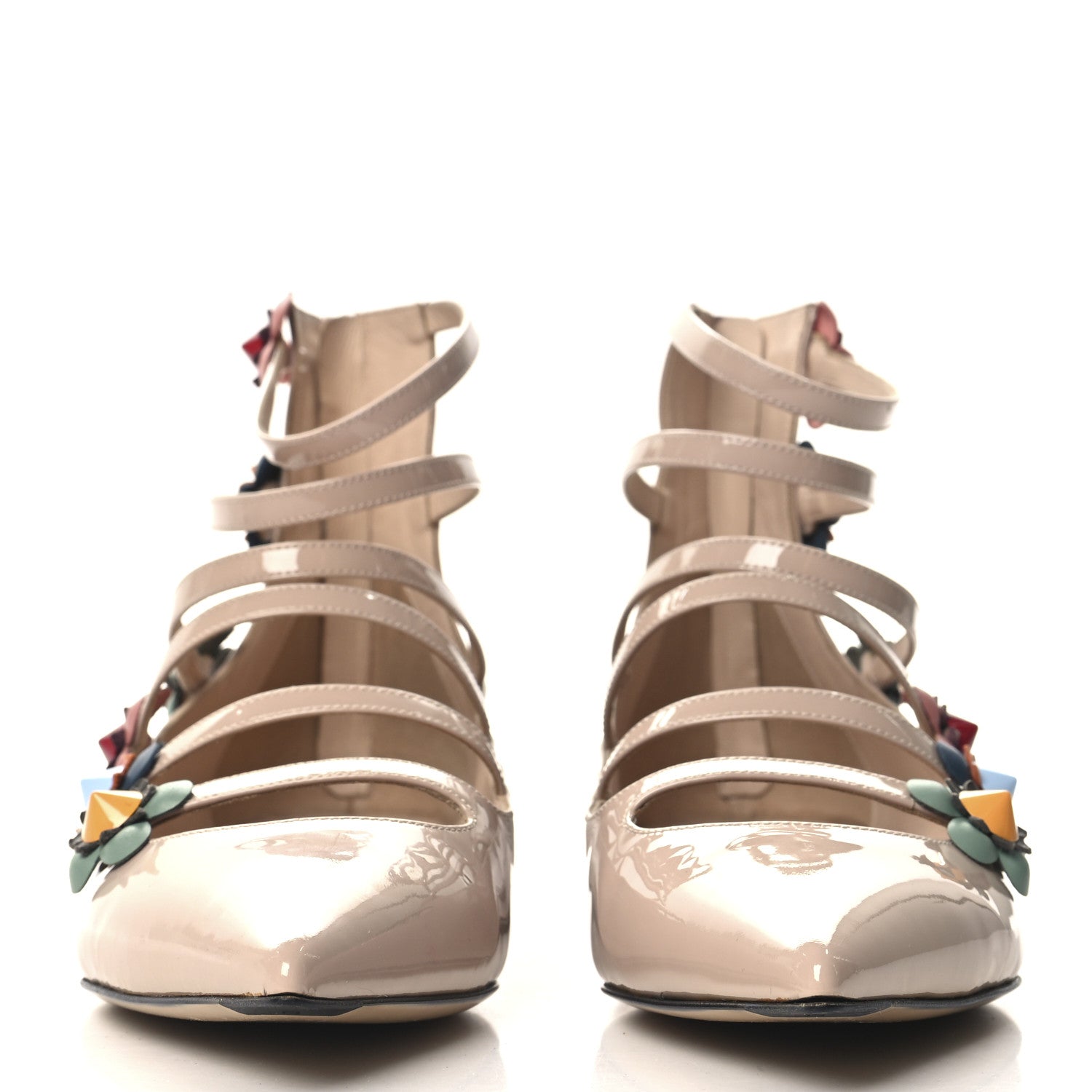 Fendi Patent Flowerland Strappy Flats 39 Nude 3 of 8