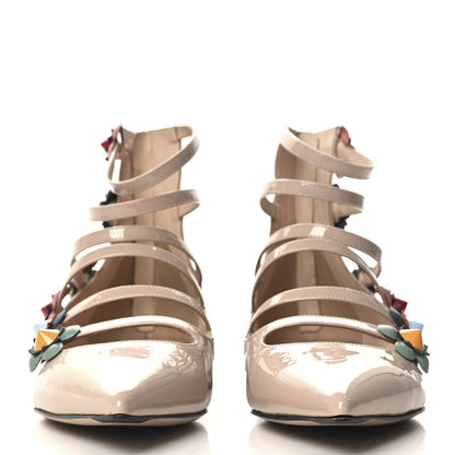 Fendi Patent Flowerland Strappy Flats 39 Nude 3 of 8