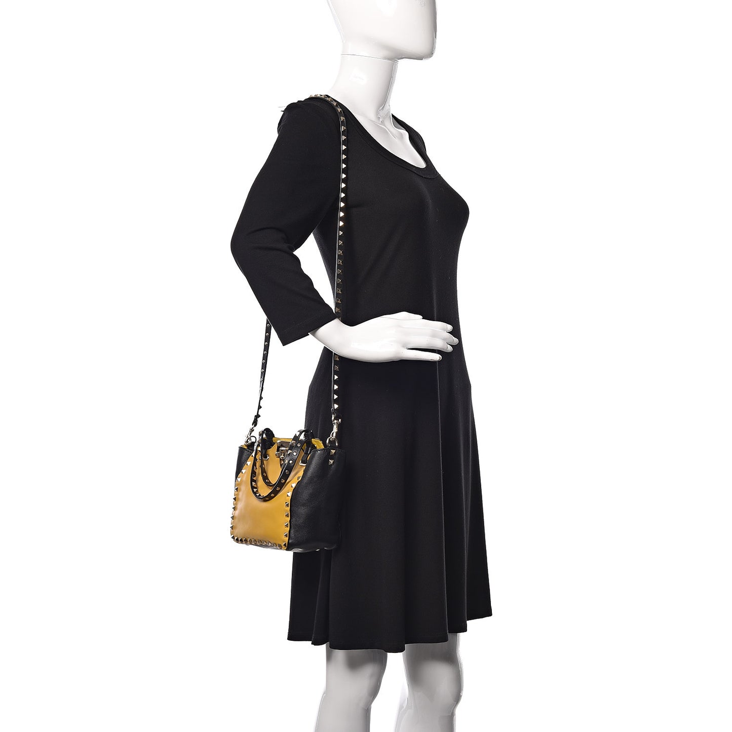 Vitello Mini Rockstud Tote Yellow Black