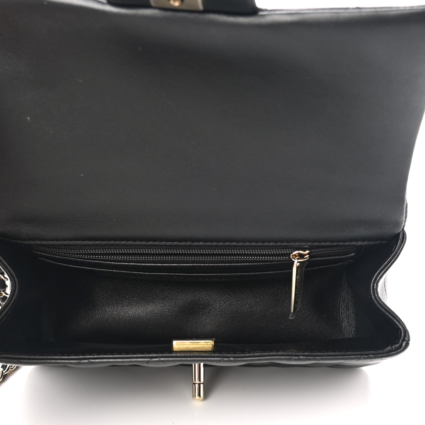 Lambskin Quilted Mini Top Handle Rectangular Flap Black